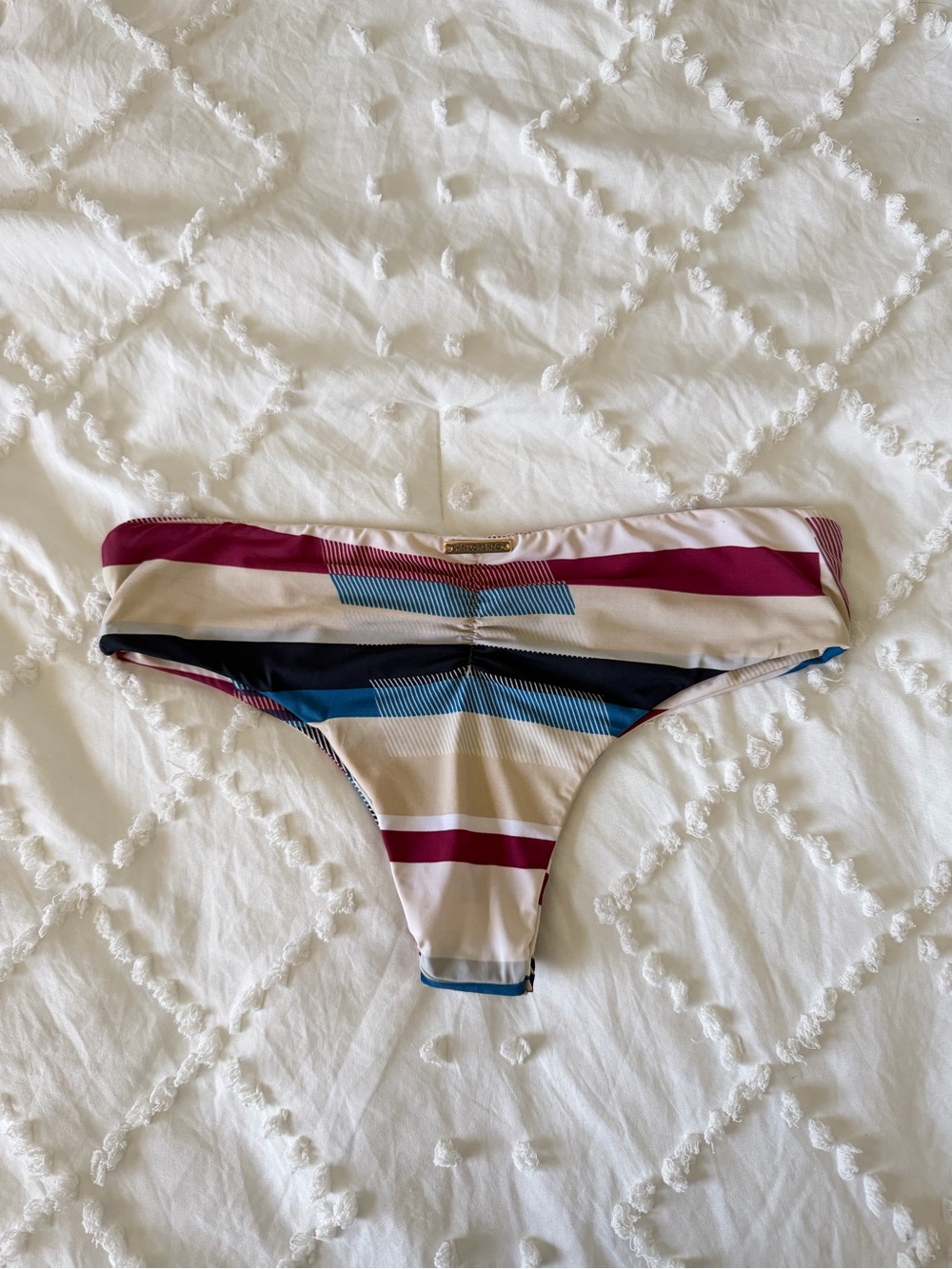 San Lorenzo Multistripe Bikini Bottom in Burgundy, Blue & Cream